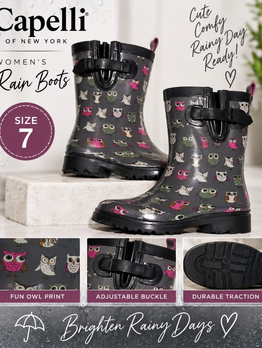 Capelli women's size 7 Grey owl rain boots #18